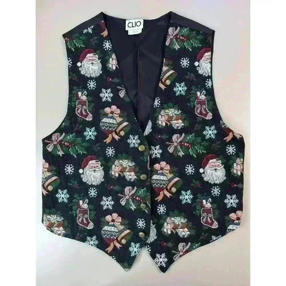 Clio Jackets & Blazers - Vintage Christmas Santa Needlework Vest Womens Large Made in USA Holiday Party